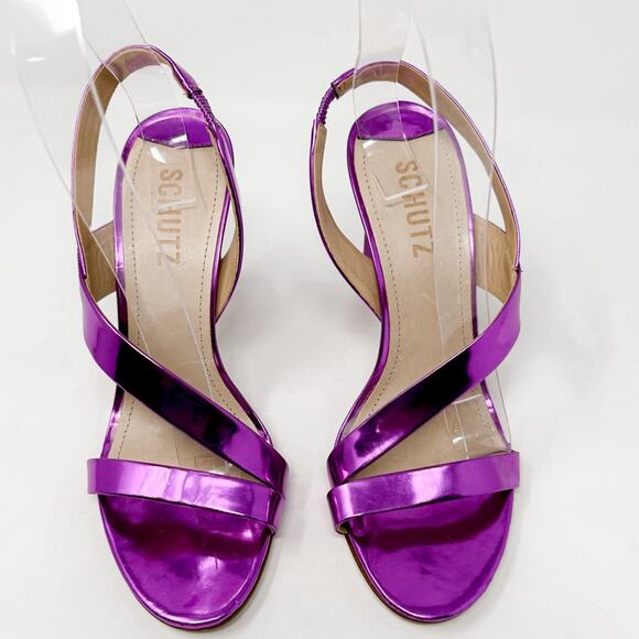 NEW Schutz Fuchsia Kelly Specchio Leather Strappy Sandal Heel Size 7, MSRP $118 - Picture 7 of 12
